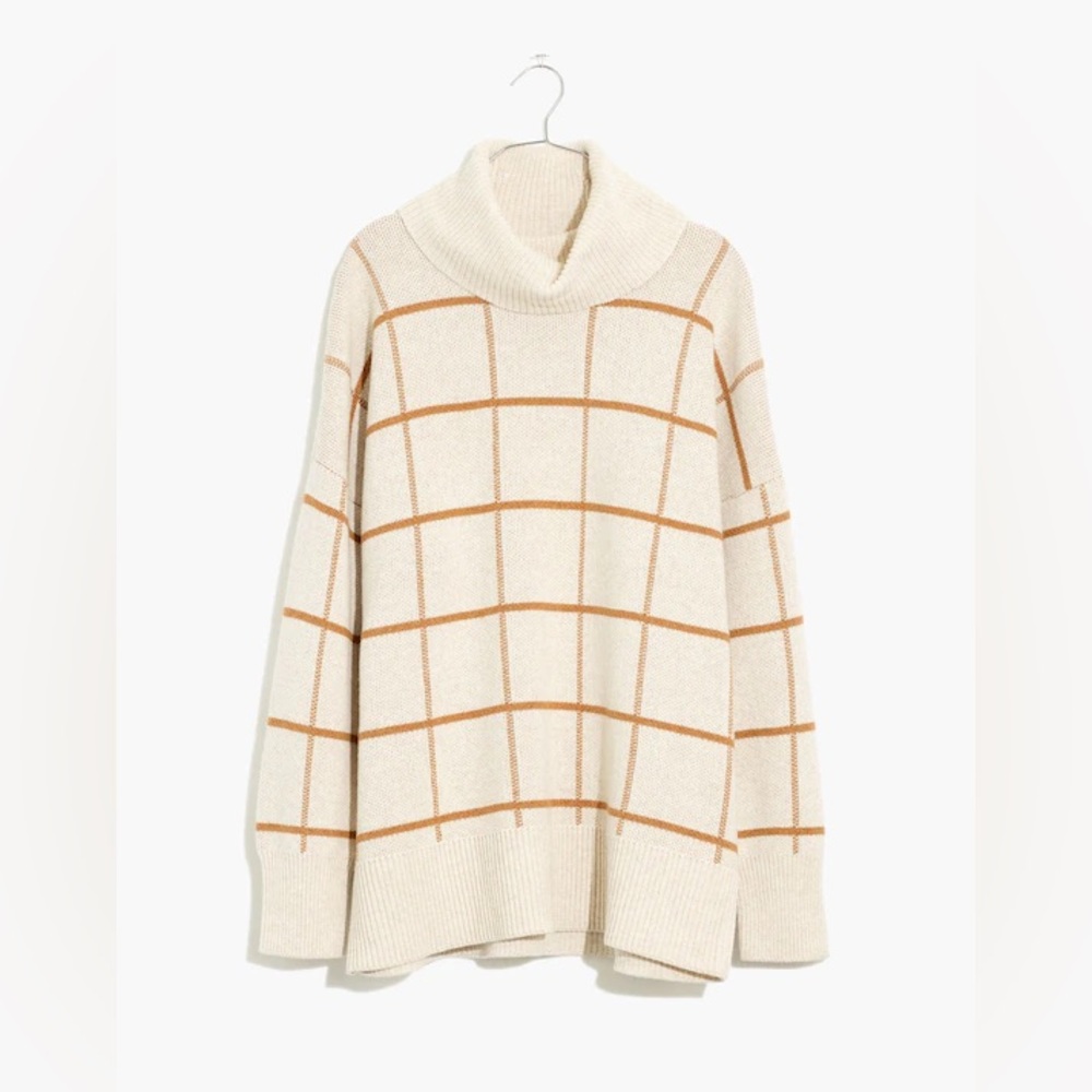 Madewell Pearldale Heather Oak Windowpane Turtleneck Sweater Sz XS - Picture 9 of 10